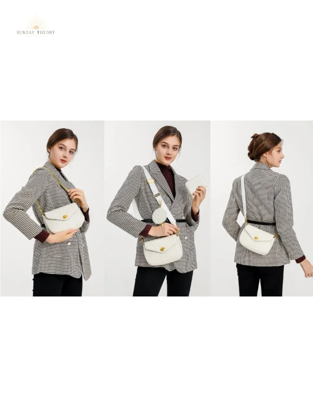 Quilted Faux Leather Crossbody Bag with Chain Strap, 3-Piece Set